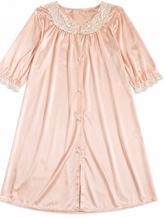 Source Unknown Other - Lace-Trim Satin Button-Front Nightgown - Blush
